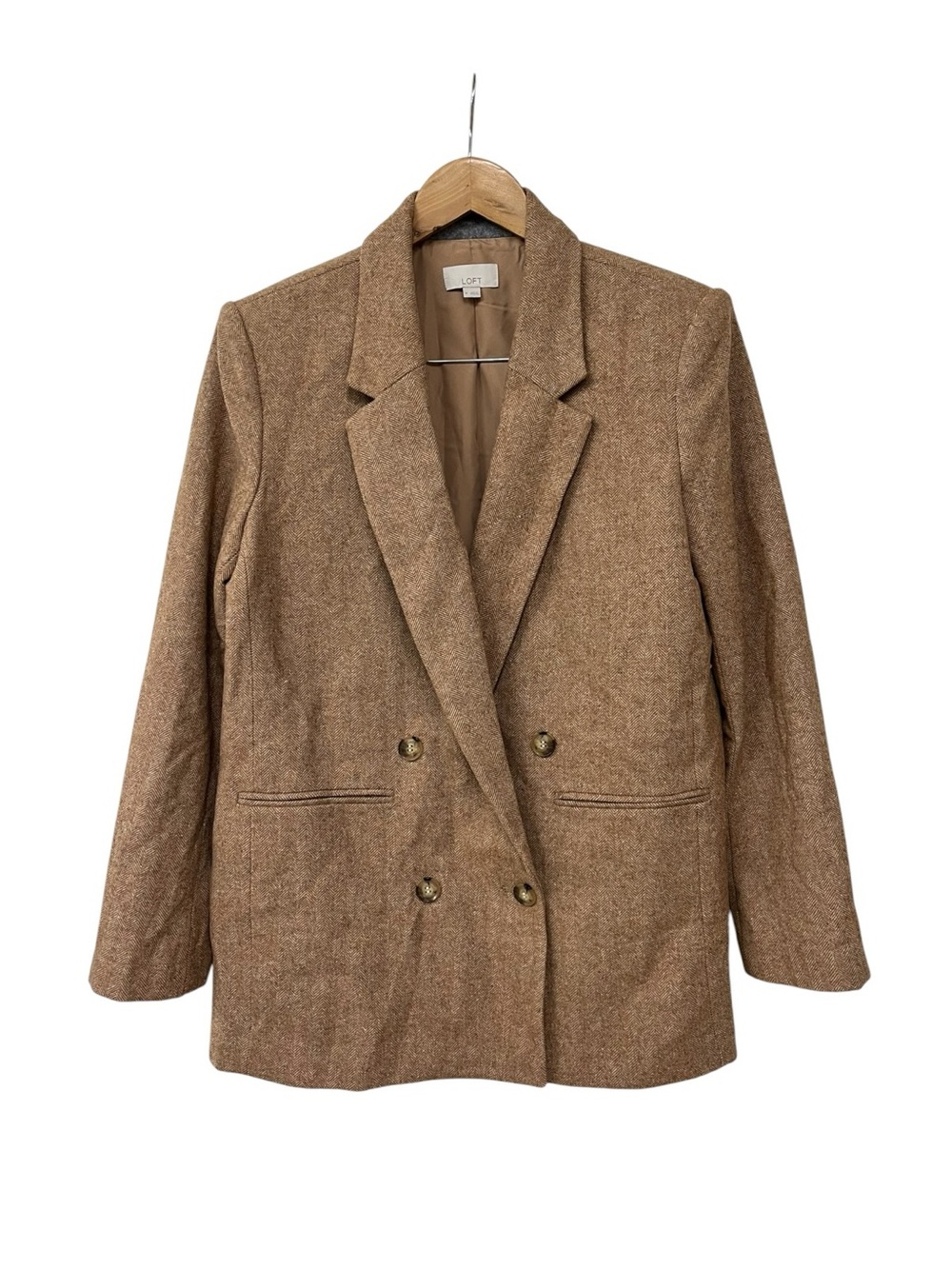 Loft Ann Taylor Relaxed Herringbone Camel Blazer M - Picture 2 of 5